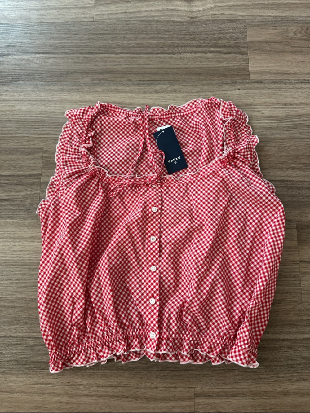 Parke x target Red Gingham Ruffle Button-Front Tank